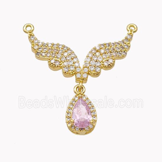 Copper Angel Wings Pendant Pave Zirconia Teardrop 2loops Gold Plated