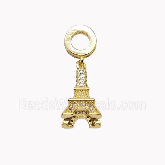 Eiffel Tower Charms Copper Pendant Pave Zirconia Gold Plated