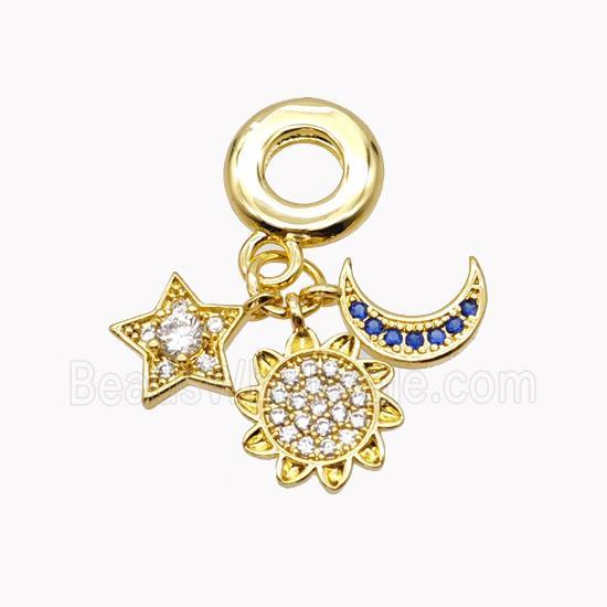 Copper Sun Moon Star Pendant Pave Zirconia Gold Plated