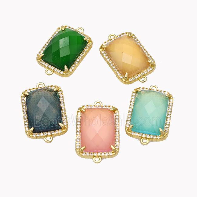 Cateye Glass Rectangle Connector Pave Zirconia Mixed Color
