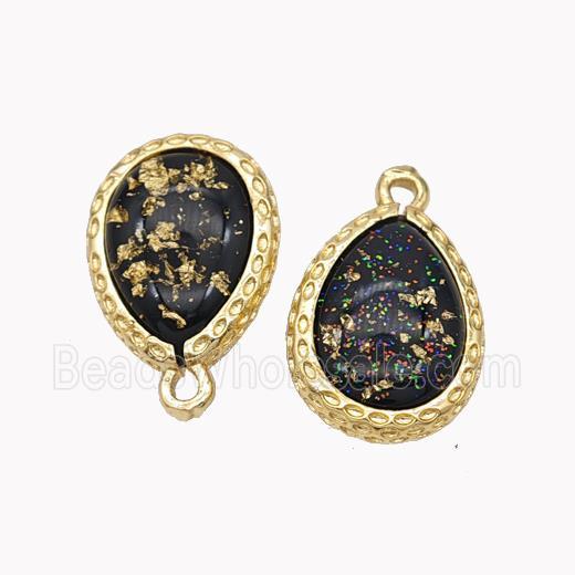Black Fire Opal Copper Pendant Teardrop Gold Plated