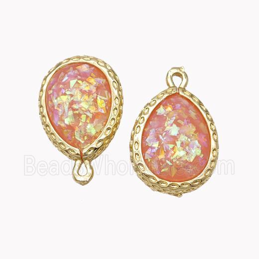 Peach Fire Opal Copper Pendant Teardrop Gold Plated