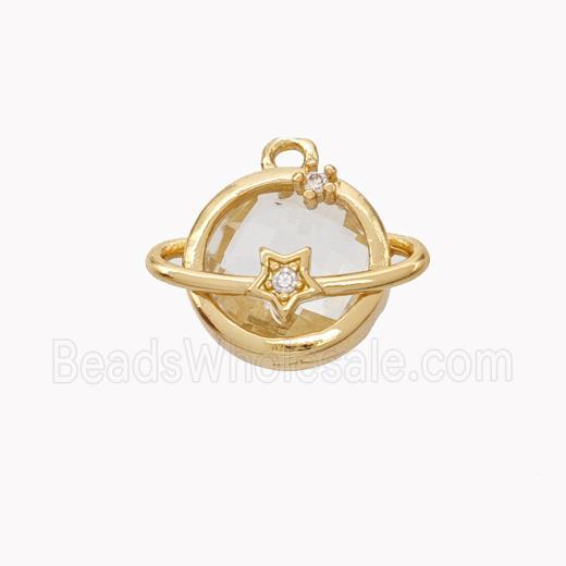 Copper Planet Pendant Pave Crystal Glass Gold Plated