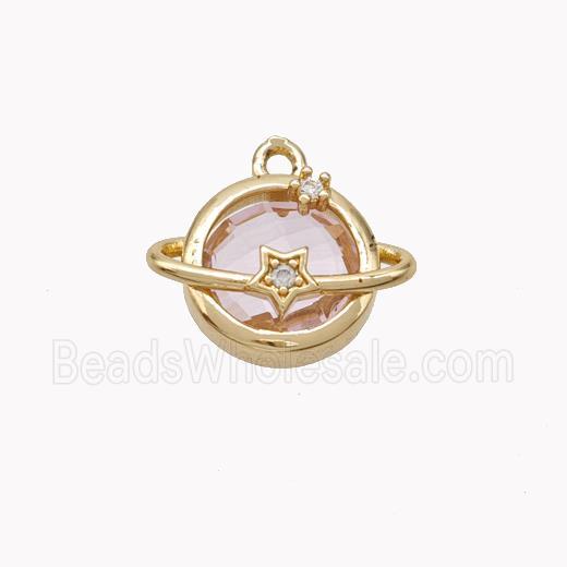 Copper Planet Pendant Pave Pink Crystal Glass Gold Plated