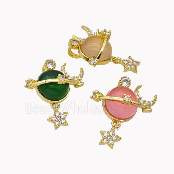 Copper Sun Pendant Pave Cateye Glass Moon Star Gold Plated Mixed