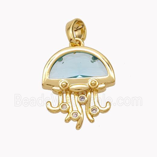 Copper Jellyfish Pendant Pave Crystal Glass Gold Plated