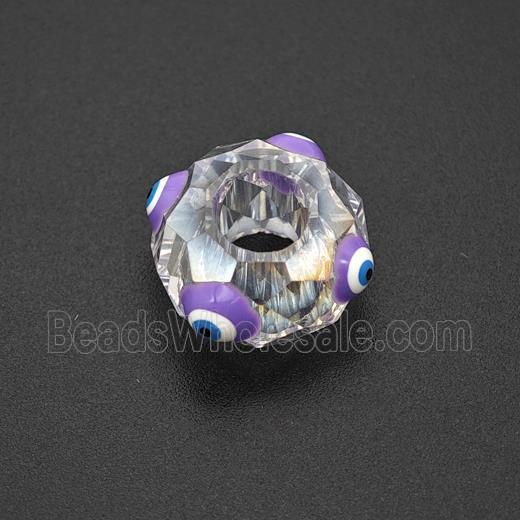 Crystal Glass Rondelle Beads With Evil Eye Large Hole Faceted