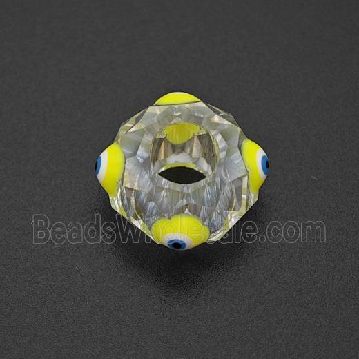 Crystal Glass Rondelle Beads With Evil Eye Large Hole Faceted