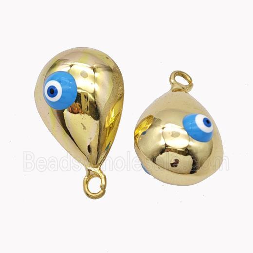 Copper Teardrop Pendant With Evil Eye Hollow Gold Plated