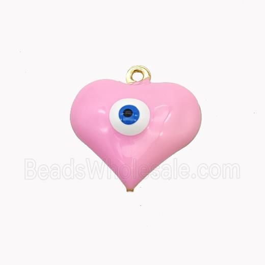 Copper Heart Pendant With Evil Eye Pink Enamel Gold Plated