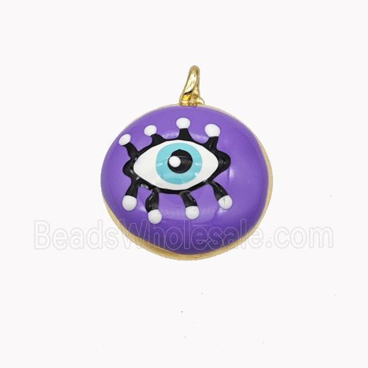 Copper Eye Pendant Lavender Enamel Gold Plated