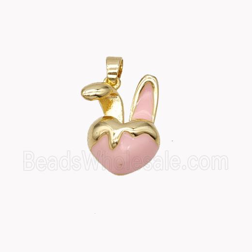 Copper Rabbit Pendant Pink Enamel Gold Plated