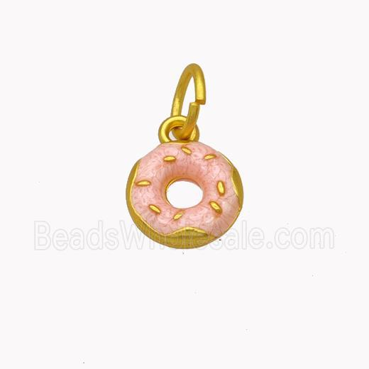 Copper Donut Pendant Pink Enamel Gold Plated