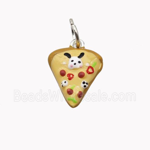 Pizza Charms Copper Pendant Coffee Enamel Platinum Plated