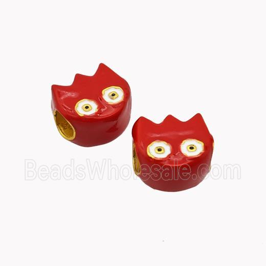 Copper Emoji Beads Red Enamel Large Hole Gold Plated