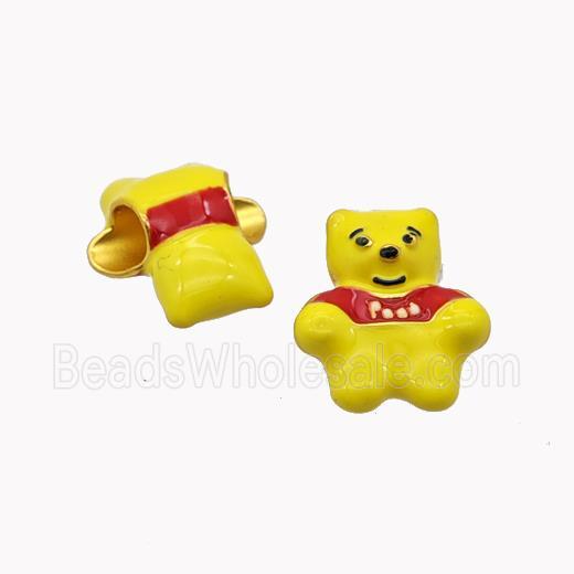 Copper Bear Beads Yellow Enamel Large Hole Gold Plated