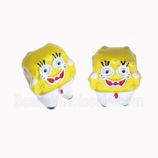 Copper Animal Beads Yellow Enamel Large Hole Cartoon Platinum Plated