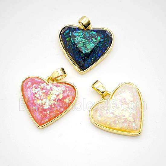 Copper Heart Pendant Pave Fire Opal Gold Plated Mixed
