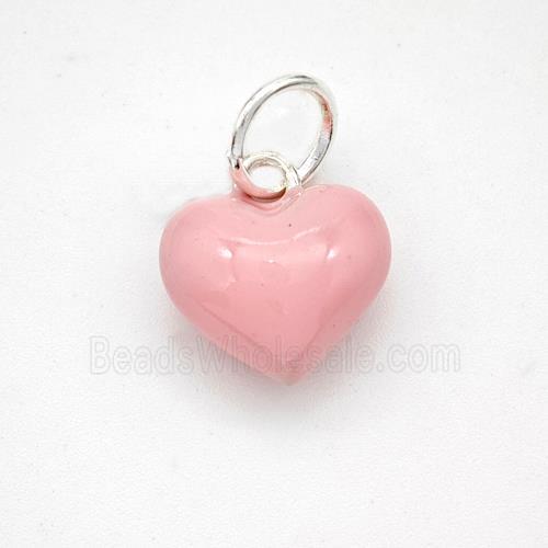 Copper Heart Pendant Pink Enamel Platinum Plated