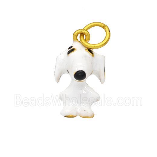 Copper Dog Pendant White Enamel Gold Plated