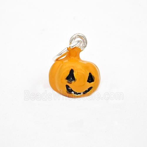 Halloween Pumpkin Charms Copper Pendant Orange Enamel Platinum Plated