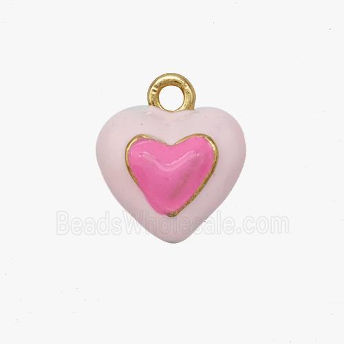Copper Heart Pendant White Pink Enamel Gold Plated