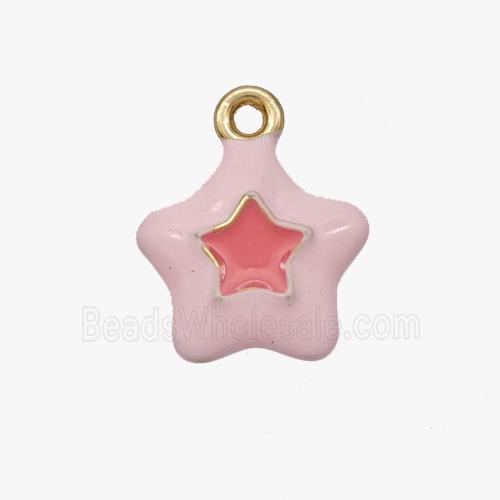 Copper Star Pendant White Pink Enamel Gold Plated