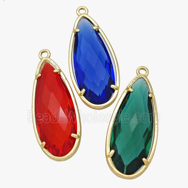 Crystal Glass Teardrop Pendant Faceted Gold Plated Mixed