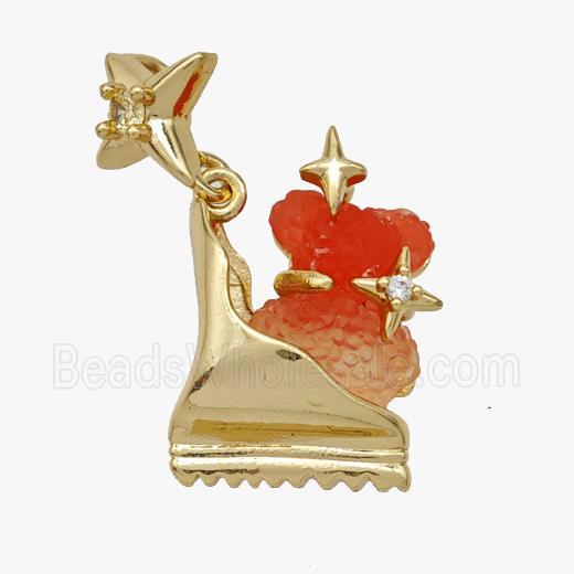 Copper Roller Saktes Pendant Pave Red Acrylic Bear Gold Plated