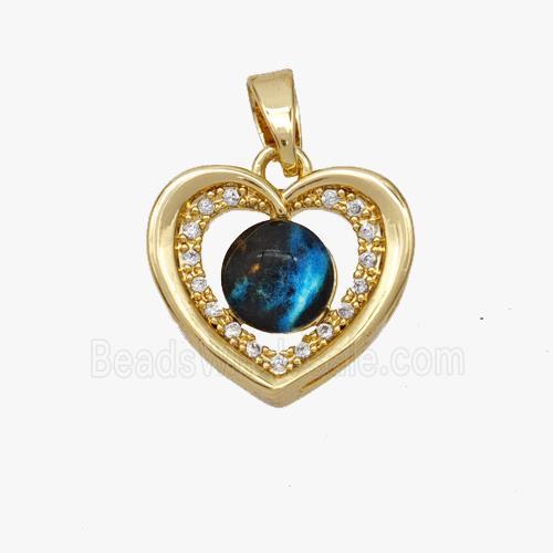 Copper Heart Pendant Pave Acrylic Zirconia Gold Plated