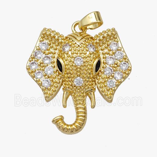 Copper Elephant Pendant MicroPave Zirconia Gold Plated