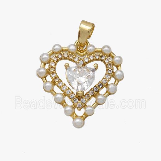 Copper Heart Pendant Pave Pearlized Resin Gold Plated
