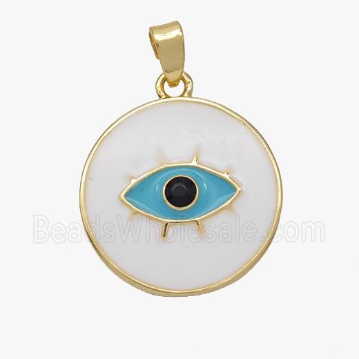 Copper Eye Pendant Teal White Enamel Gold Plated