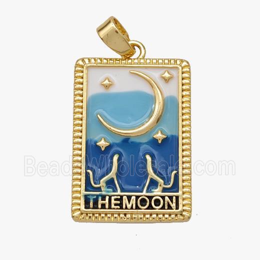 Copper Tarot Card Pendant Enamel Moon Gold Plated