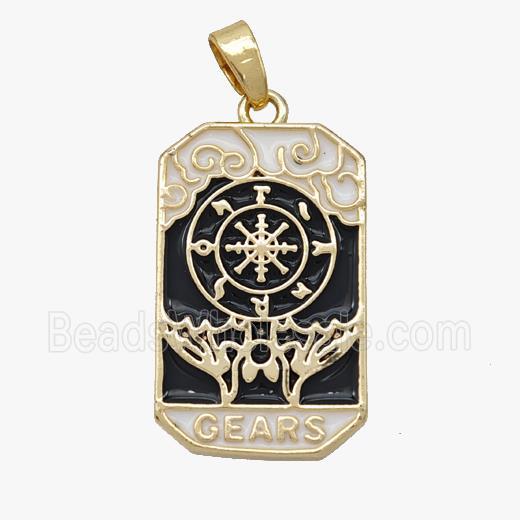 Copper Tarot Card Pendant Enamel Gears Gold Plated