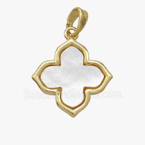 Copper Clover Pendant Pave Shell Gold Plated