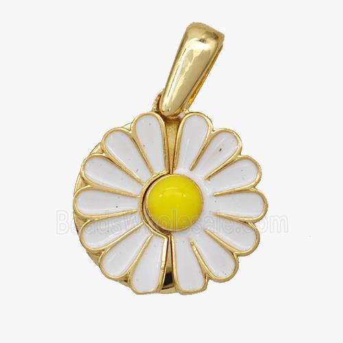 Copper Daisy Pendant White Enamel Flower Gold Plated