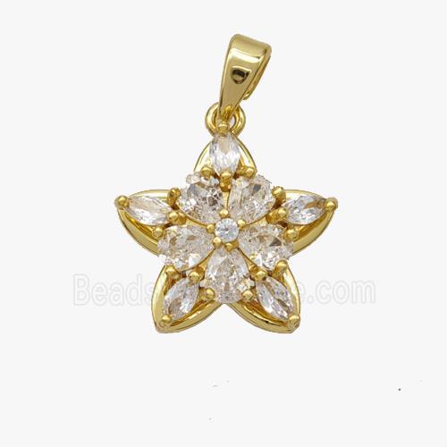 Copper Flower Pendant Pave Zirconia Gold Plated
