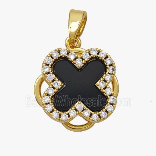 Copper Clover Pendant Pave Zirconia Shell Gold Plated