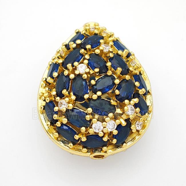 Copper Teardrop Beads Micropave Blue Crystal Glass Gold Plated