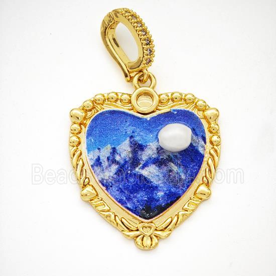 Picture Of Landscape Charms Copper Heart Pendant Pave Pearlized Resin Painted Gold Plated