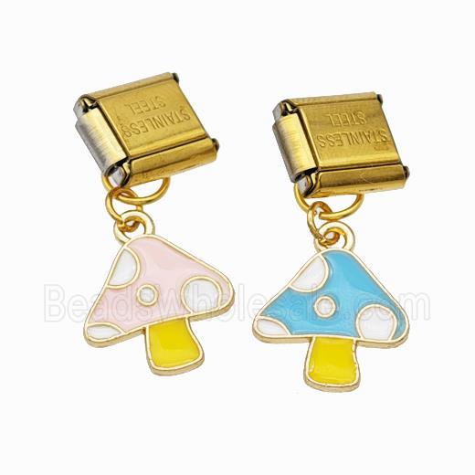 Stainless Steel Element For Module Bracelet With Copper Mushroom Pendant Enamel Gold Plated Mixed