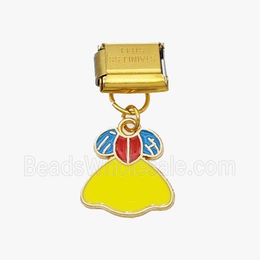 Stainless Steel Element For Module Bracelet With Copper Skirt Pendant Enamel Gold Plated