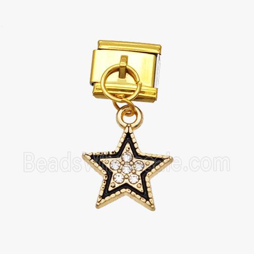 Stainless Steel Element For Module Bracelet With Copper Star Pendant Pave Zirconia Enamel Gold Plate