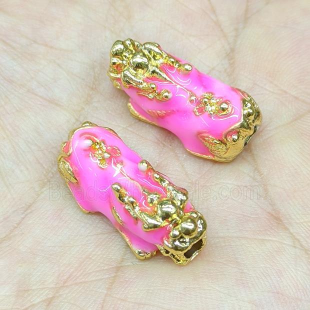 Alloy Pixiu Charms Beads Pink Enamel Large Hole Gold Plated