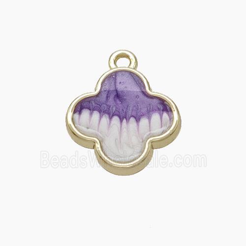 Copper Clover Pendant Purple Painted Gold Plated