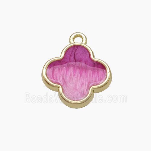 Copper Clover Pendant Pink Painted Gold Plated