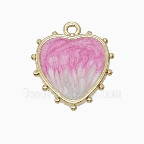 Copper Heart Pendant Pink Painted Gold Plated
