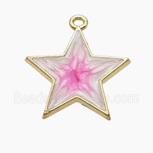 Copper Star Pendant Pink Painted Gold Plated