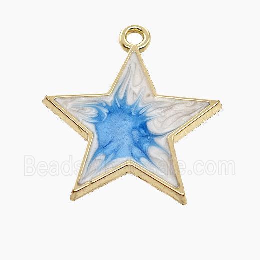 Copper Star Pendant Blue Painted Gold Plated